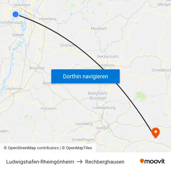 Ludwigshafen-Rheingönheim to Rechberghausen map