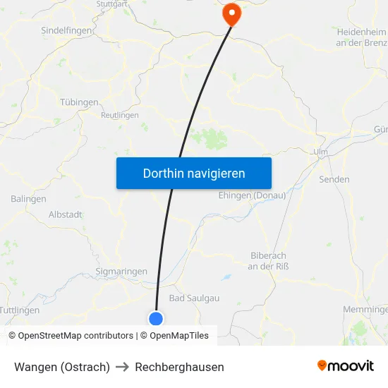 Wangen (Ostrach) to Rechberghausen map