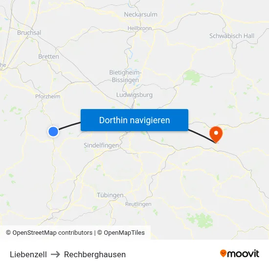 Liebenzell to Rechberghausen map