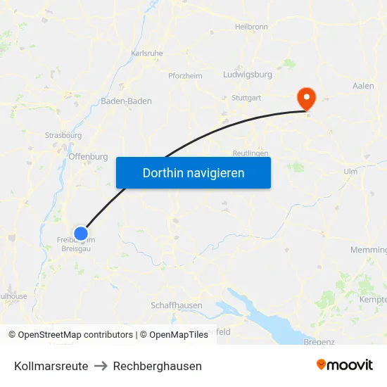 Kollmarsreute to Rechberghausen map