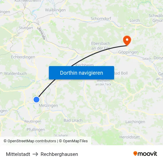 Mittelstadt to Rechberghausen map