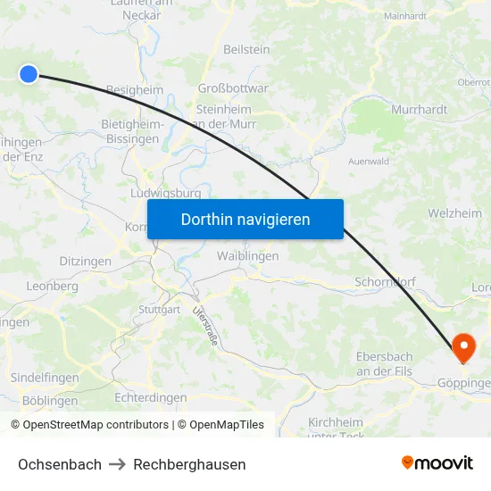 Ochsenbach to Rechberghausen map