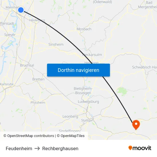 Feudenheim to Rechberghausen map