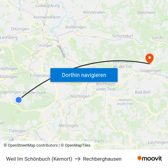 Weil Im Schönbuch (Kernort) to Rechberghausen map