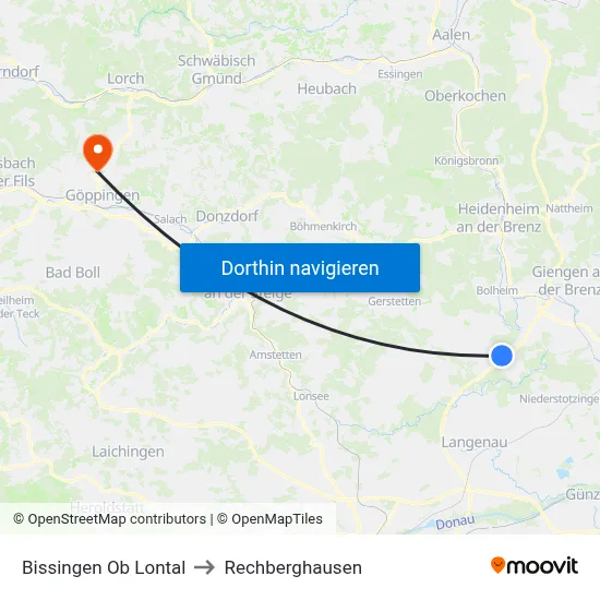 Bissingen Ob Lontal to Rechberghausen map