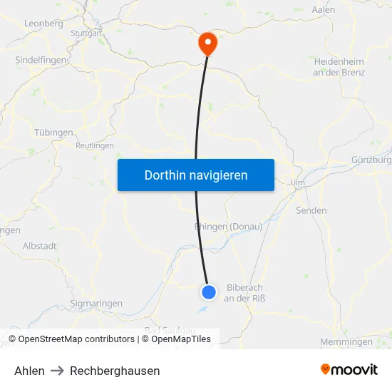 Ahlen to Rechberghausen map