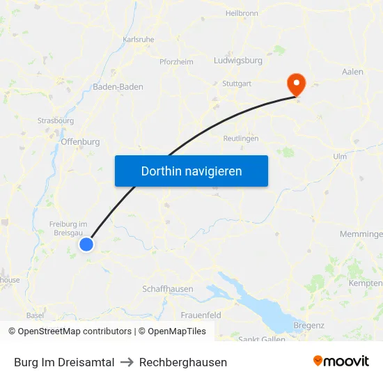 Burg Im Dreisamtal to Rechberghausen map