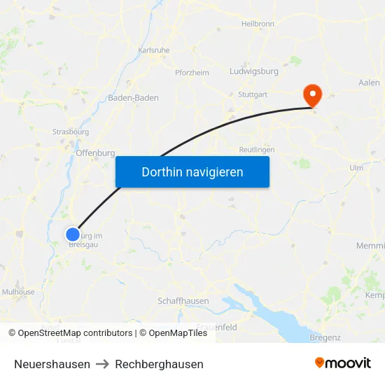 Neuershausen to Rechberghausen map