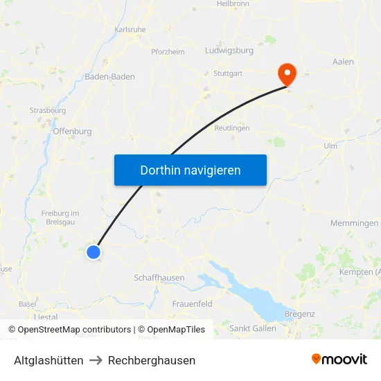 Altglashütten to Rechberghausen map