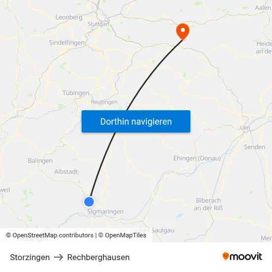 Storzingen to Rechberghausen map