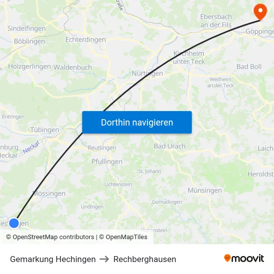 Gemarkung Hechingen to Rechberghausen map