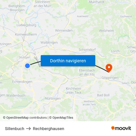 Sillenbuch to Rechberghausen map