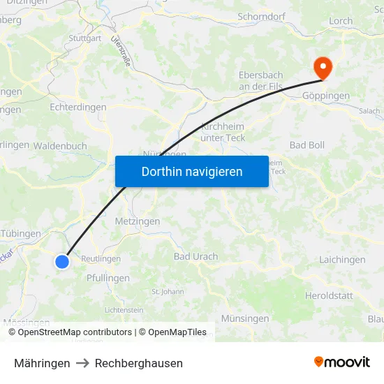 Mähringen to Rechberghausen map