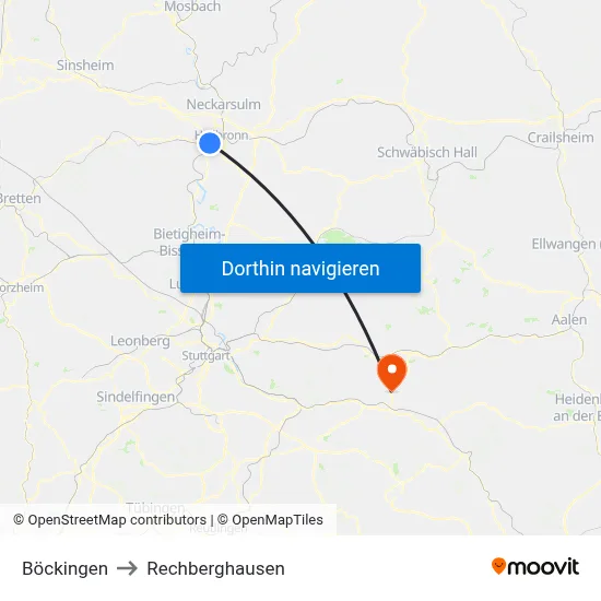 Böckingen to Rechberghausen map