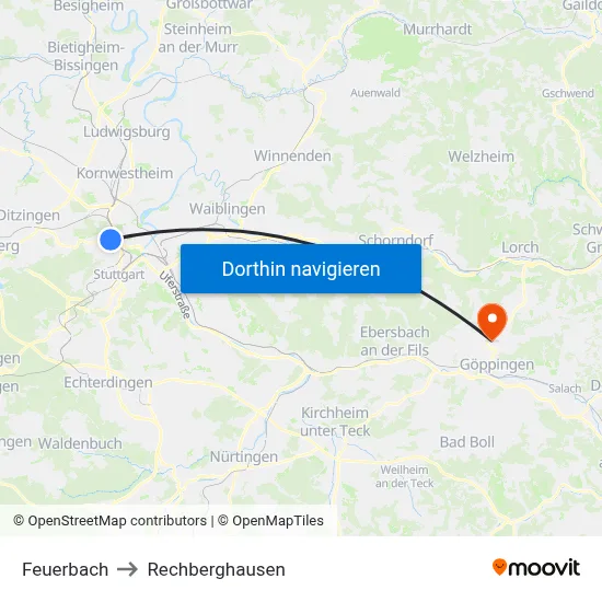 Feuerbach to Rechberghausen map