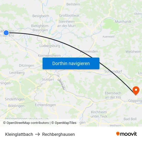 Kleinglattbach to Rechberghausen map