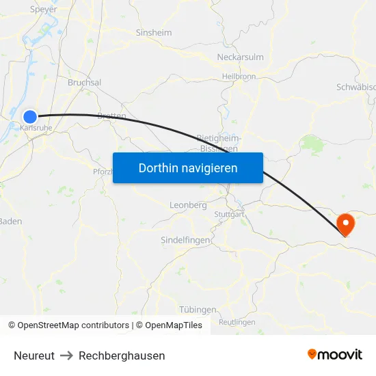 Neureut to Rechberghausen map