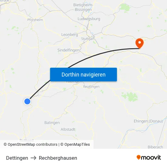 Dettingen to Rechberghausen map