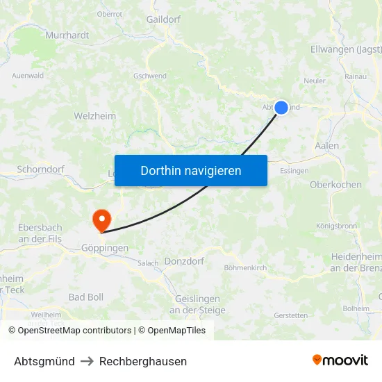 Abtsgmünd to Rechberghausen map