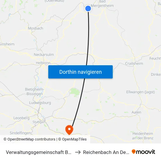 Verwaltungsgemeinschaft Boxberg to Reichenbach An Der Fils map