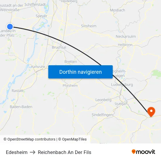 Edesheim to Reichenbach An Der Fils map