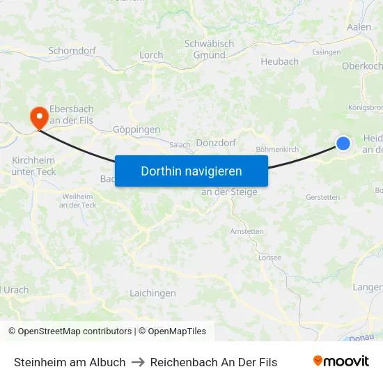 Steinheim am Albuch to Reichenbach An Der Fils map