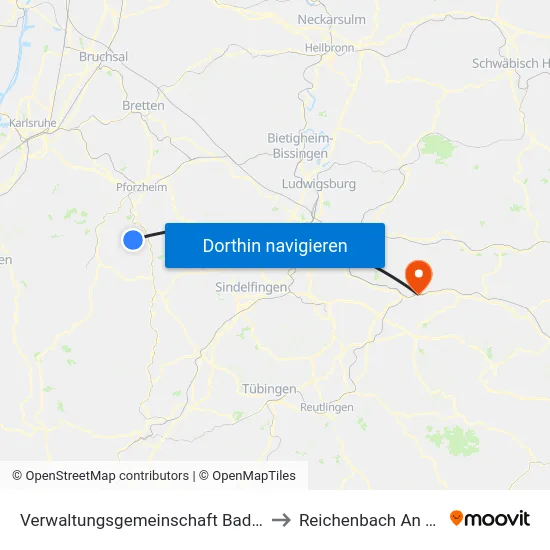 Verwaltungsgemeinschaft Bad Liebenzell to Reichenbach An Der Fils map