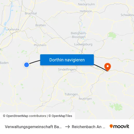 Verwaltungsgemeinschaft Bad Wildbad to Reichenbach An Der Fils map