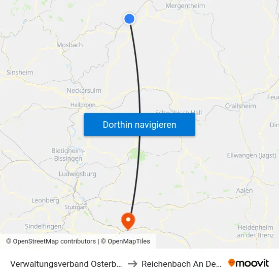Verwaltungsverband Osterburken to Reichenbach An Der Fils map