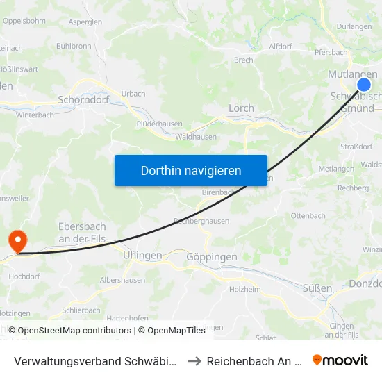Verwaltungsverband Schwäbischer Wald to Reichenbach An Der Fils map