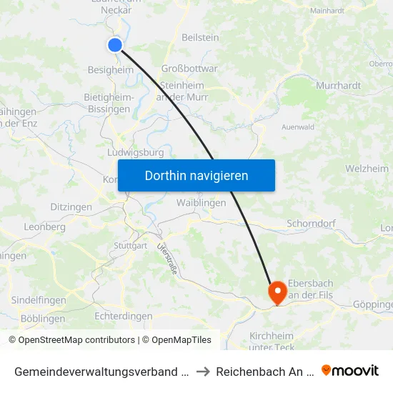 Gemeindeverwaltungsverband Bönnigheim to Reichenbach An Der Fils map