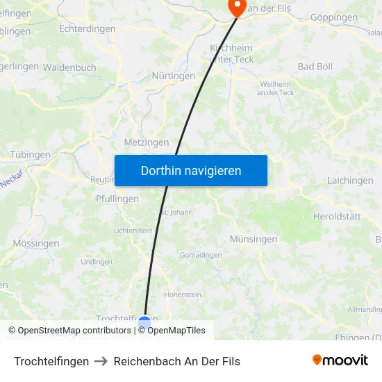 Trochtelfingen to Reichenbach An Der Fils map