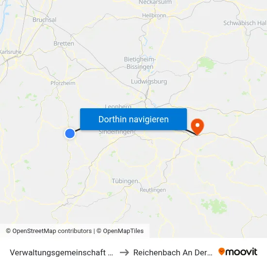 Verwaltungsgemeinschaft Calw to Reichenbach An Der Fils map