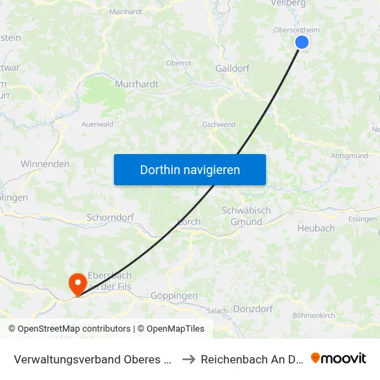 Verwaltungsverband Oberes Bühlertal to Reichenbach An Der Fils map