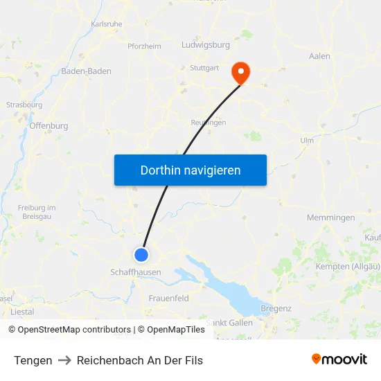 Tengen to Reichenbach An Der Fils map