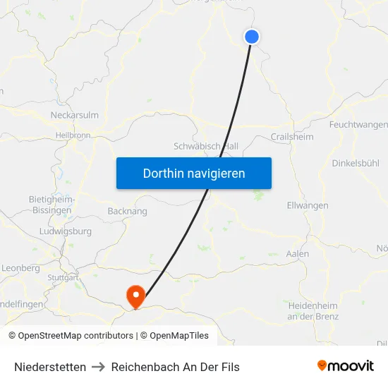 Niederstetten to Reichenbach An Der Fils map