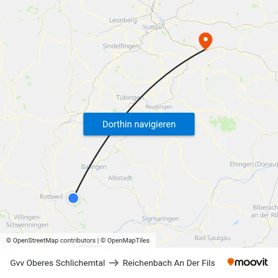 Gvv Oberes Schlichemtal to Reichenbach An Der Fils map
