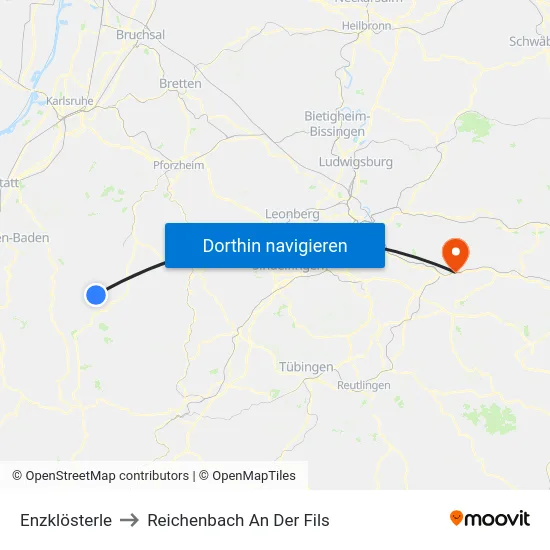 Enzklösterle to Reichenbach An Der Fils map