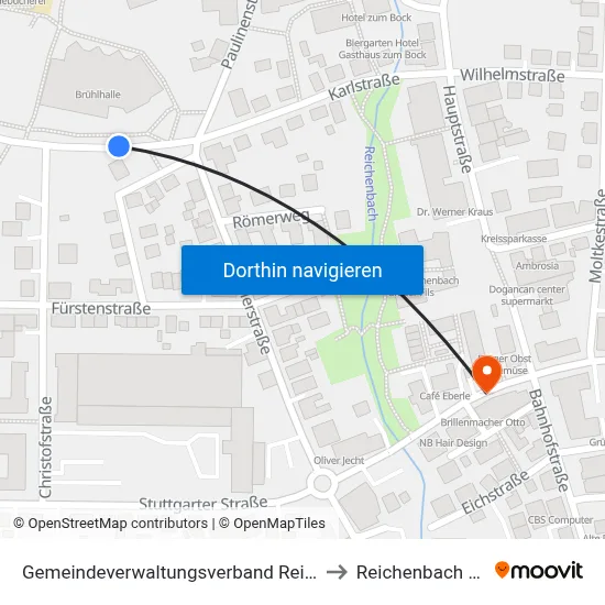 Gemeindeverwaltungsverband Reichenbach An Der Fils to Reichenbach An Der Fils map