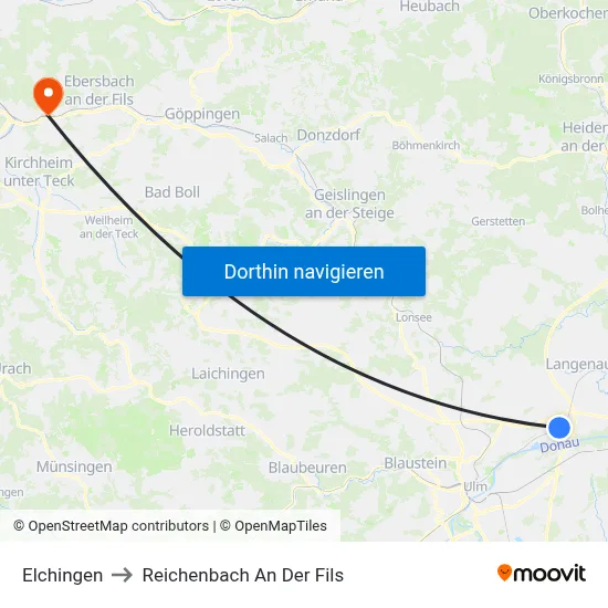 Elchingen to Reichenbach An Der Fils map