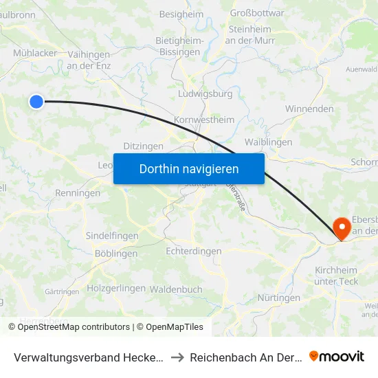 Verwaltungsverband Heckengäu to Reichenbach An Der Fils map