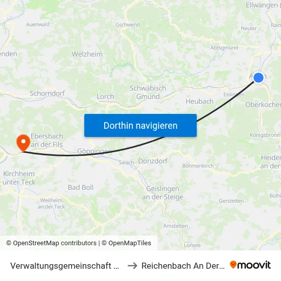 Verwaltungsgemeinschaft Aalen to Reichenbach An Der Fils map