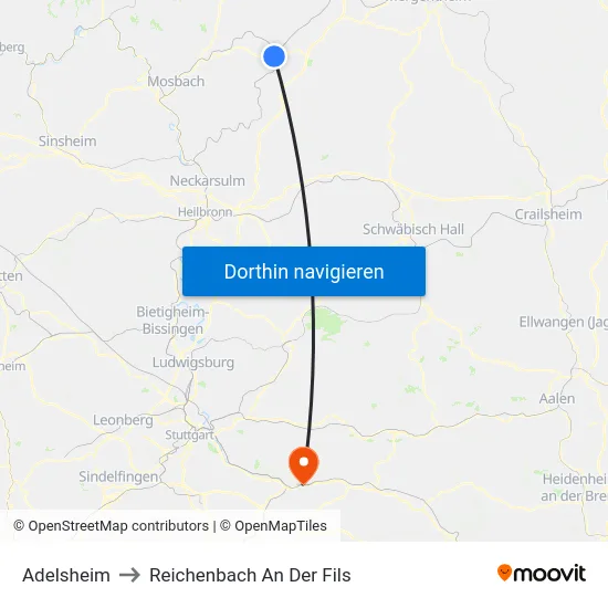 Adelsheim to Reichenbach An Der Fils map