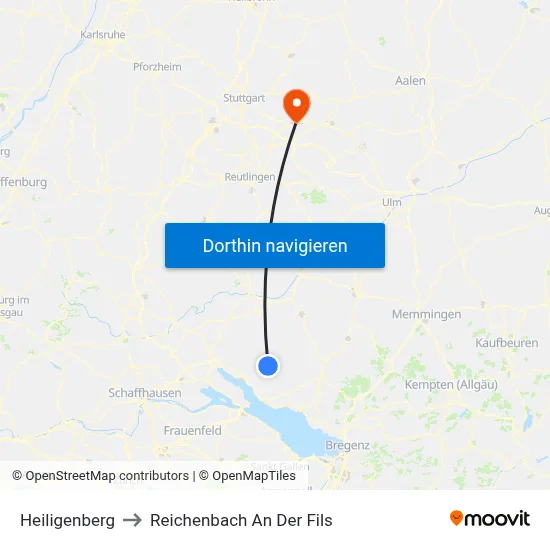 Heiligenberg to Reichenbach An Der Fils map
