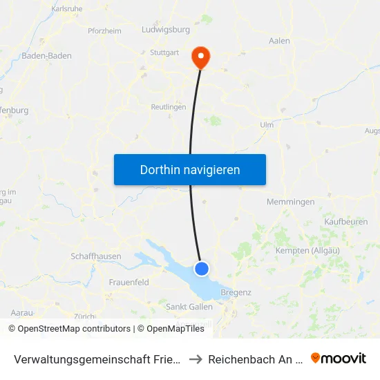 Verwaltungsgemeinschaft Friedrichshafen to Reichenbach An Der Fils map