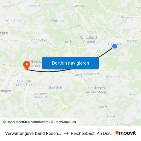 Verwaltungsverband Rosenstein to Reichenbach An Der Fils map