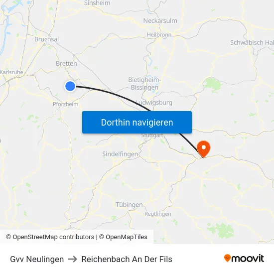 Gvv Neulingen to Reichenbach An Der Fils map