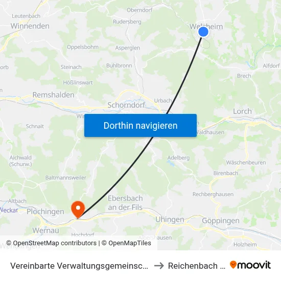 Vereinbarte Verwaltungsgemeinschaft Der Stadt Welzheim to Reichenbach An Der Fils map