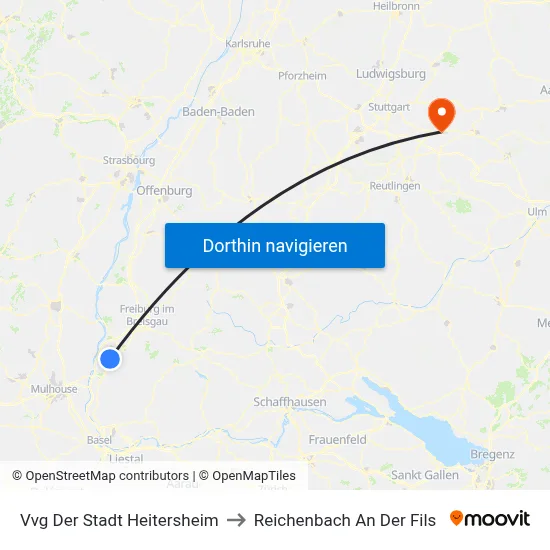 Vvg Der Stadt Heitersheim to Reichenbach An Der Fils map