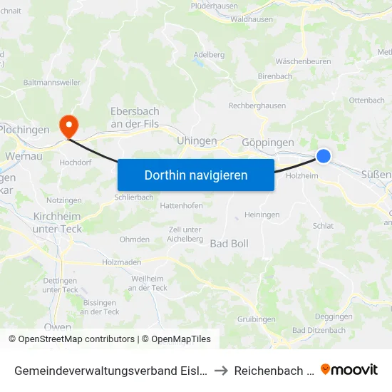 Gemeindeverwaltungsverband Eislingen-Ottenbach-Salach to Reichenbach An Der Fils map